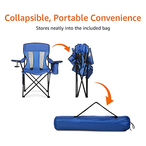 Portable Camping Chair with 4-Can Cooler, Side Pocket, Cup Holder, and Carry Bag