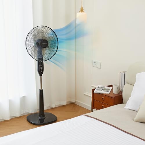 16" Pedestal Fan with Remote, Floor Fan, with 3 Speeds