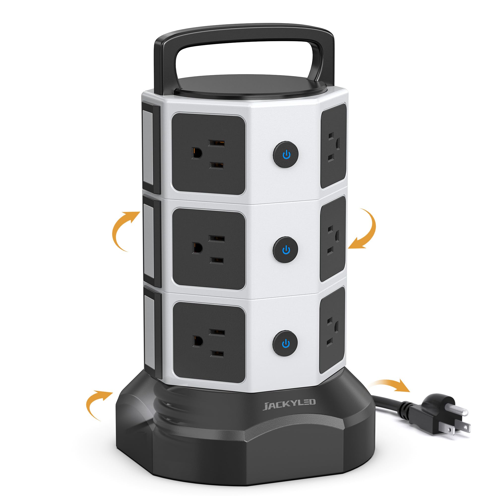 Power Strip Tower Surge Protector, JACKYLED 12 Outlets 6 USB (2 USB C) Charging Station, Extension Cord with Multiple Outlets, 1050J 1625W/13A Outlet Extender 6.5ft Extension Cord for Home Office
