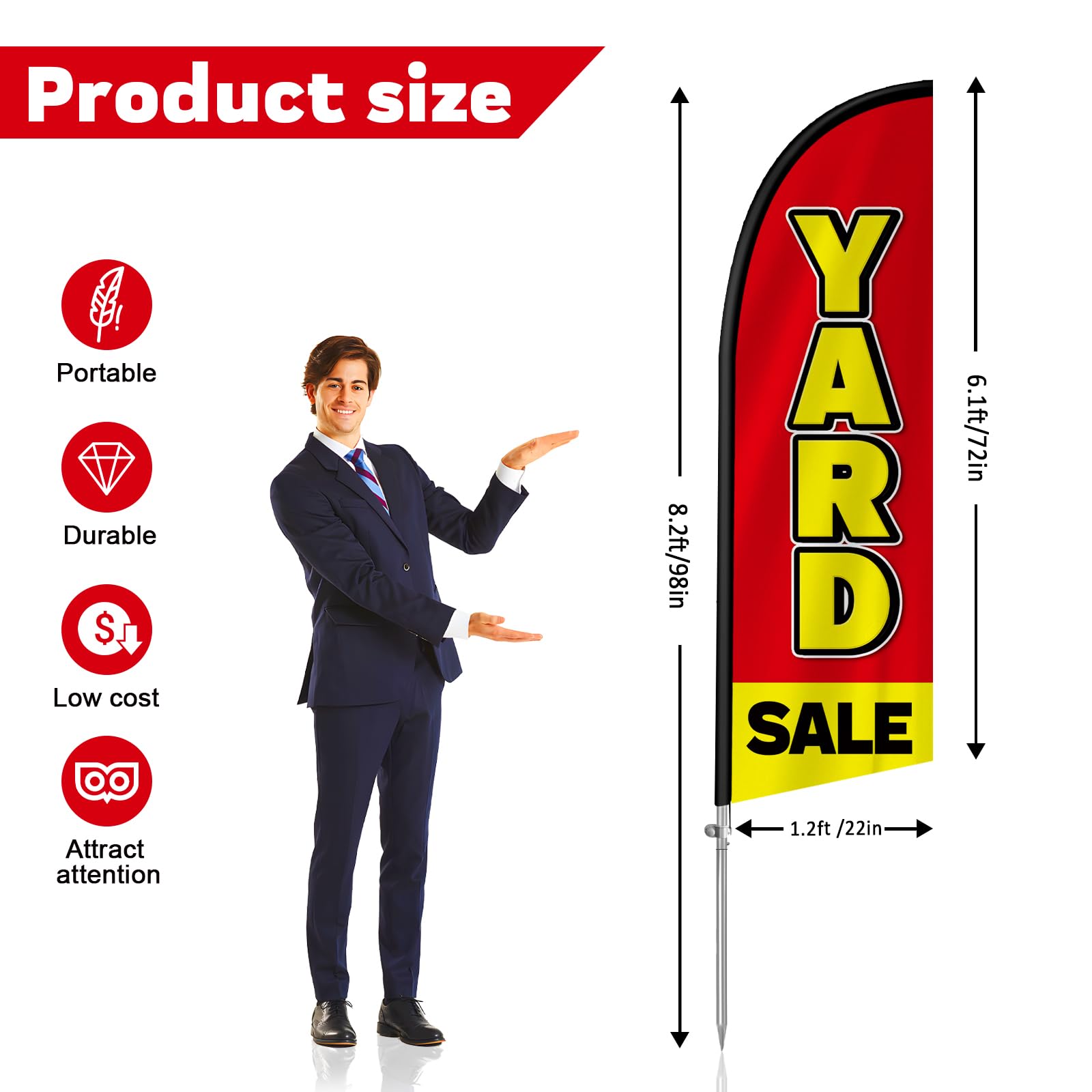 8-foot Yard Sale Flag Banner with Ground Spike