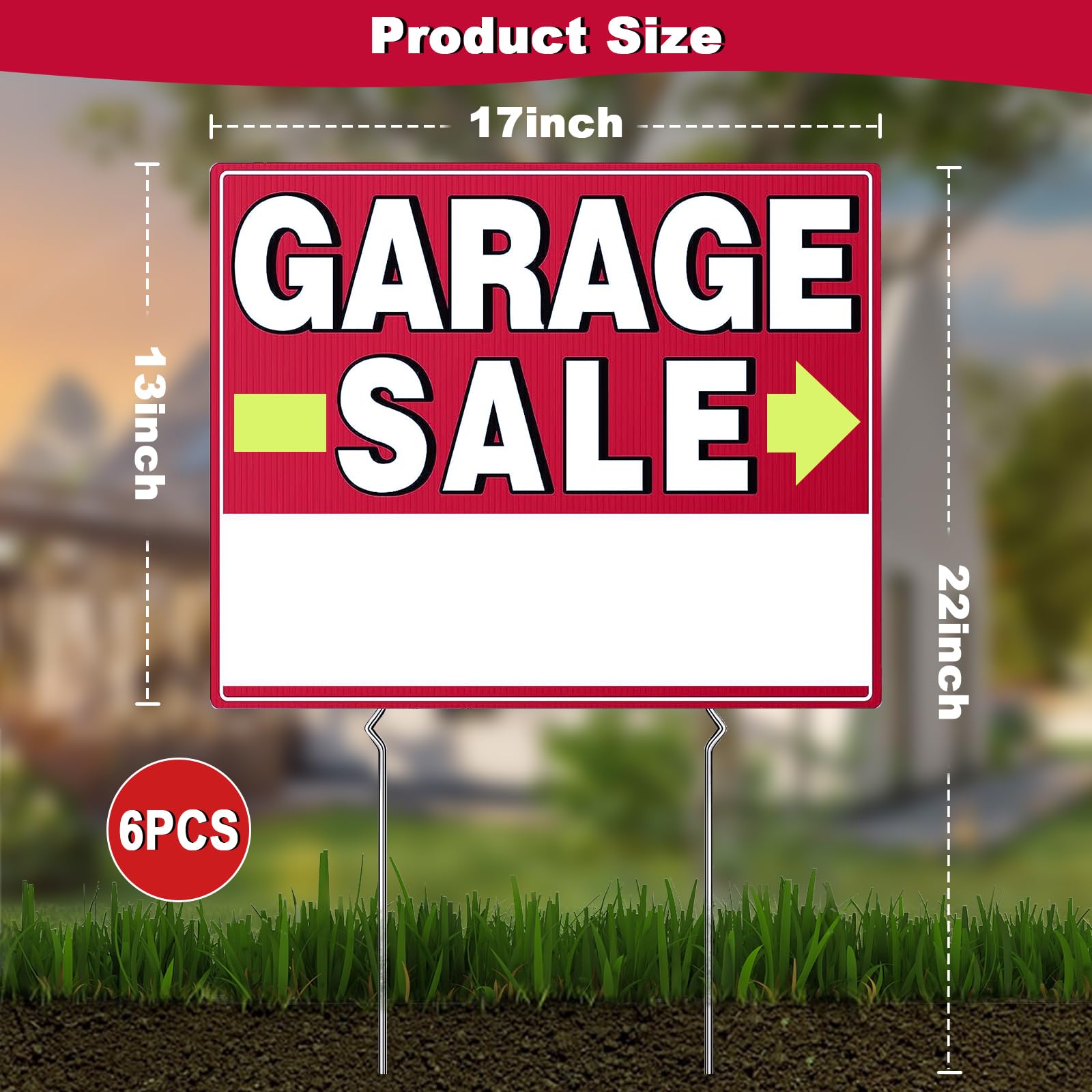 Garage Sale Signs, 17" x 13", 6 Pcs Double Side Garage Sale Sign with Stakes, Weather-proof
