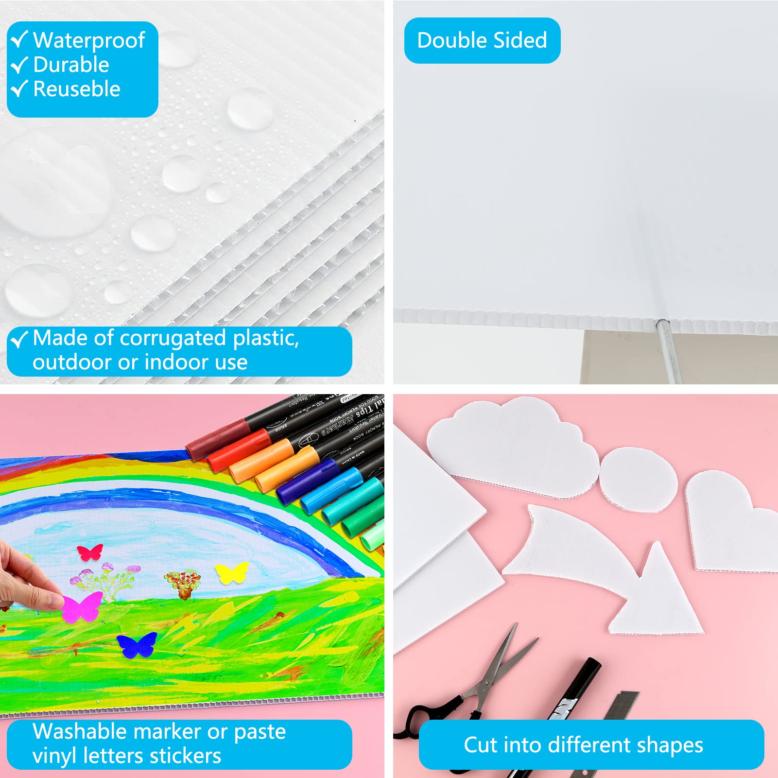 Blank Yard Signs with Stakes, Corrugated Plastic 17x12 Inches Custom Double Sided for Yard Sale Sign