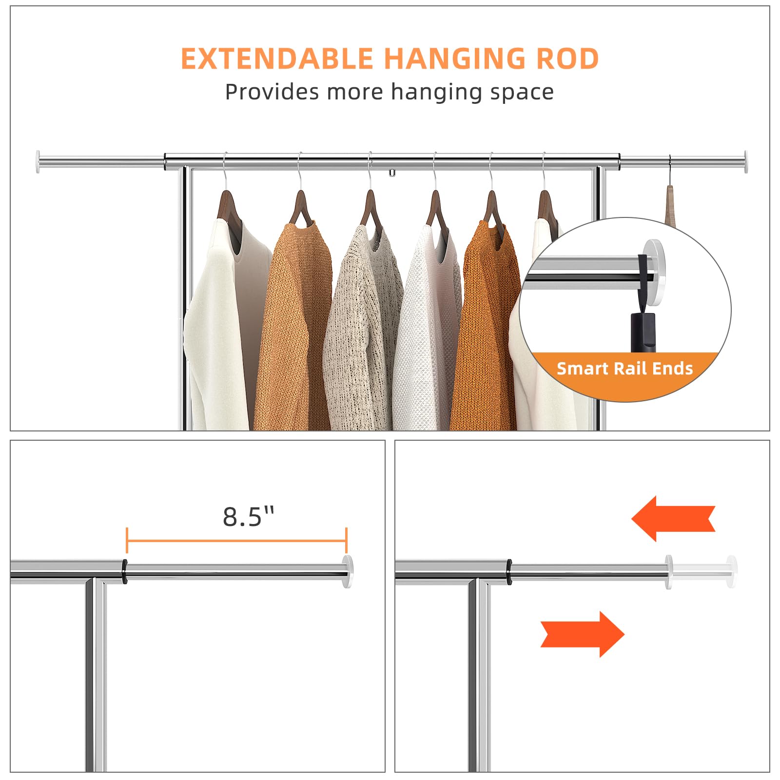 Clothing Garment Rack, Rolling Clothes Organizer with Wheels and Bottom Shelves