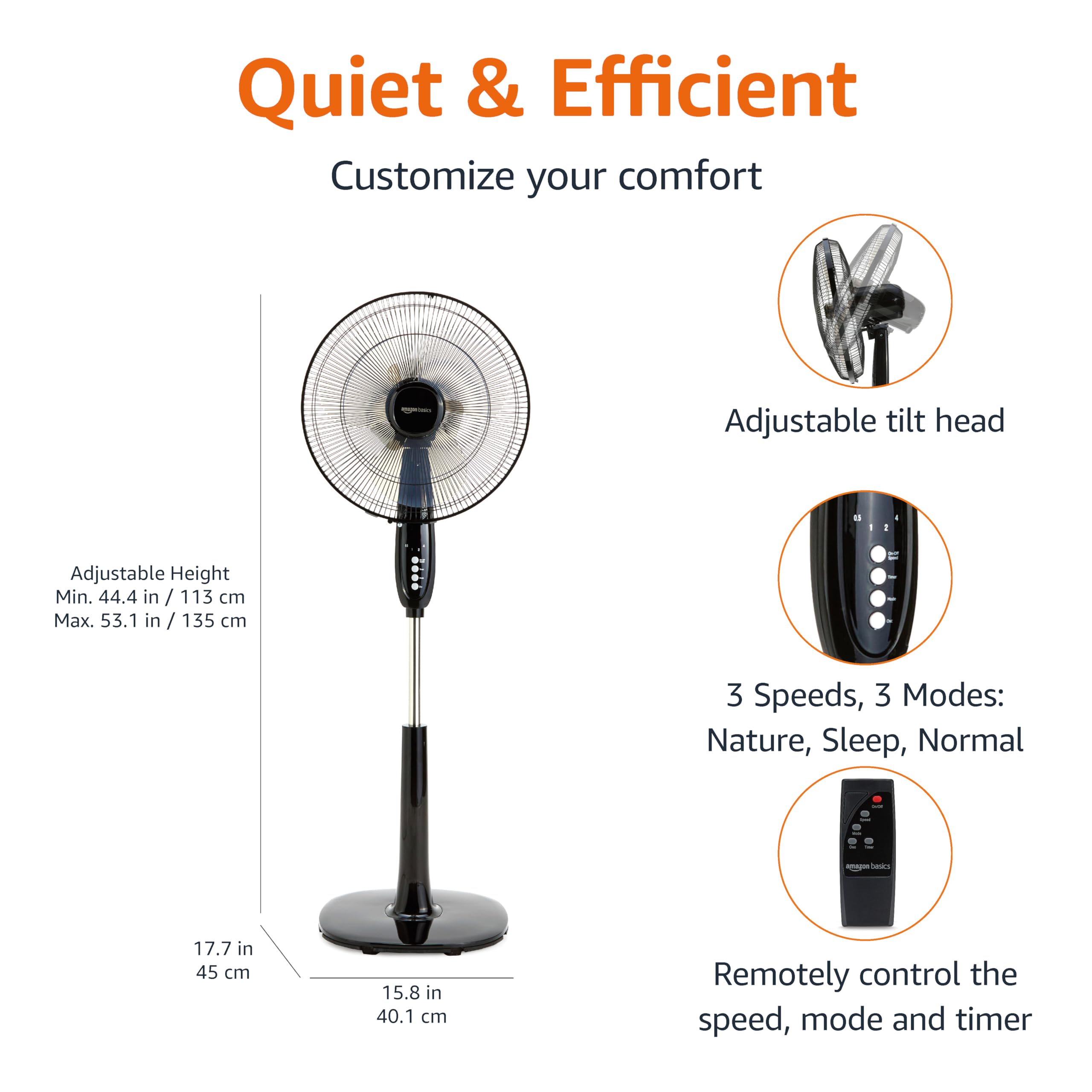 16" Pedestal Fan with Remote, Floor Fan, with 3 Speeds