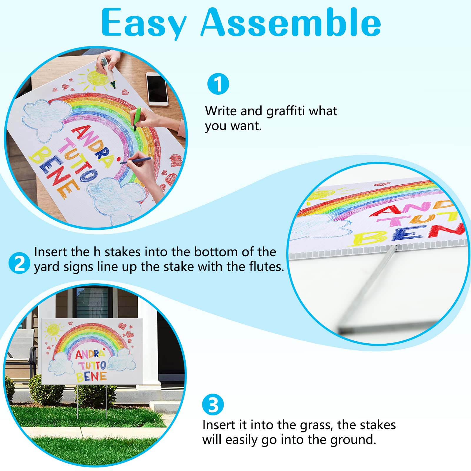 Blank Yard Signs with Stakes, Corrugated Plastic 17x12 Inches Custom Double Sided for Yard Sale Sign