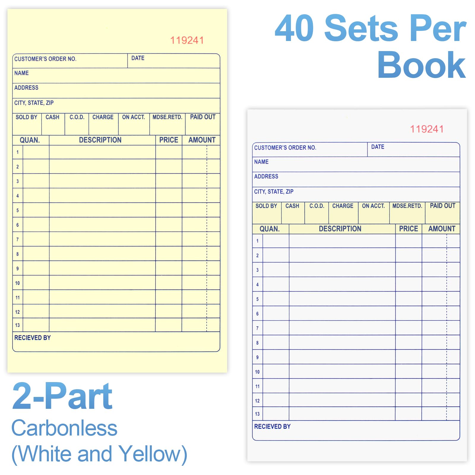 4-Pack Receipt Book, 4.17in x 7.2in Receipt Book with Carbon Copies