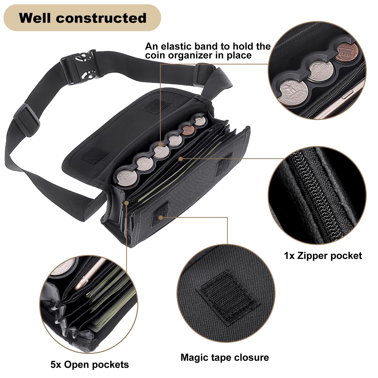 US Coin Holder and Dispenser, Fanny Pack with Banknote Organizer