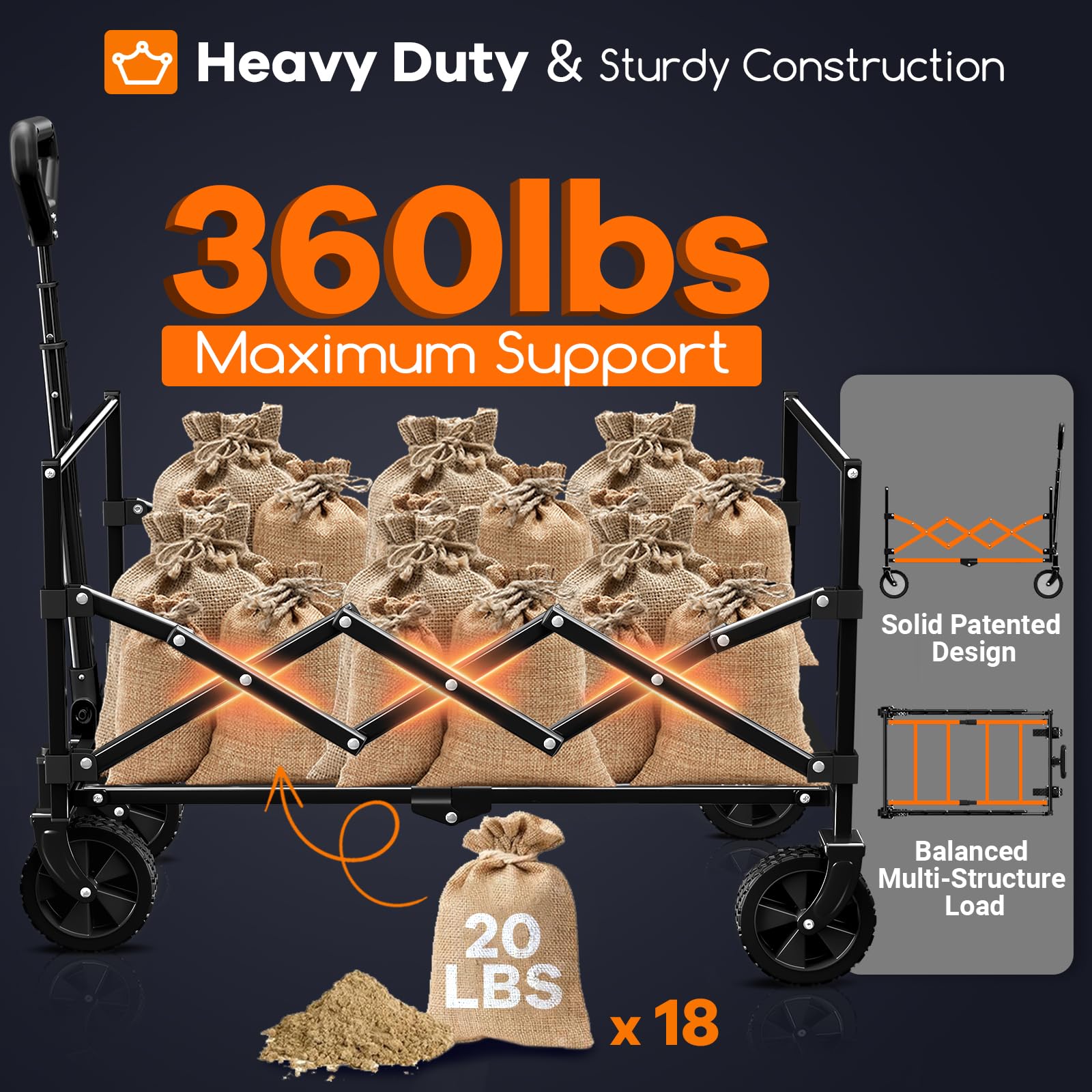 Lightweight Portable Heavy Duty Folding Wagon with Wheels - Outdoor Utility Carts