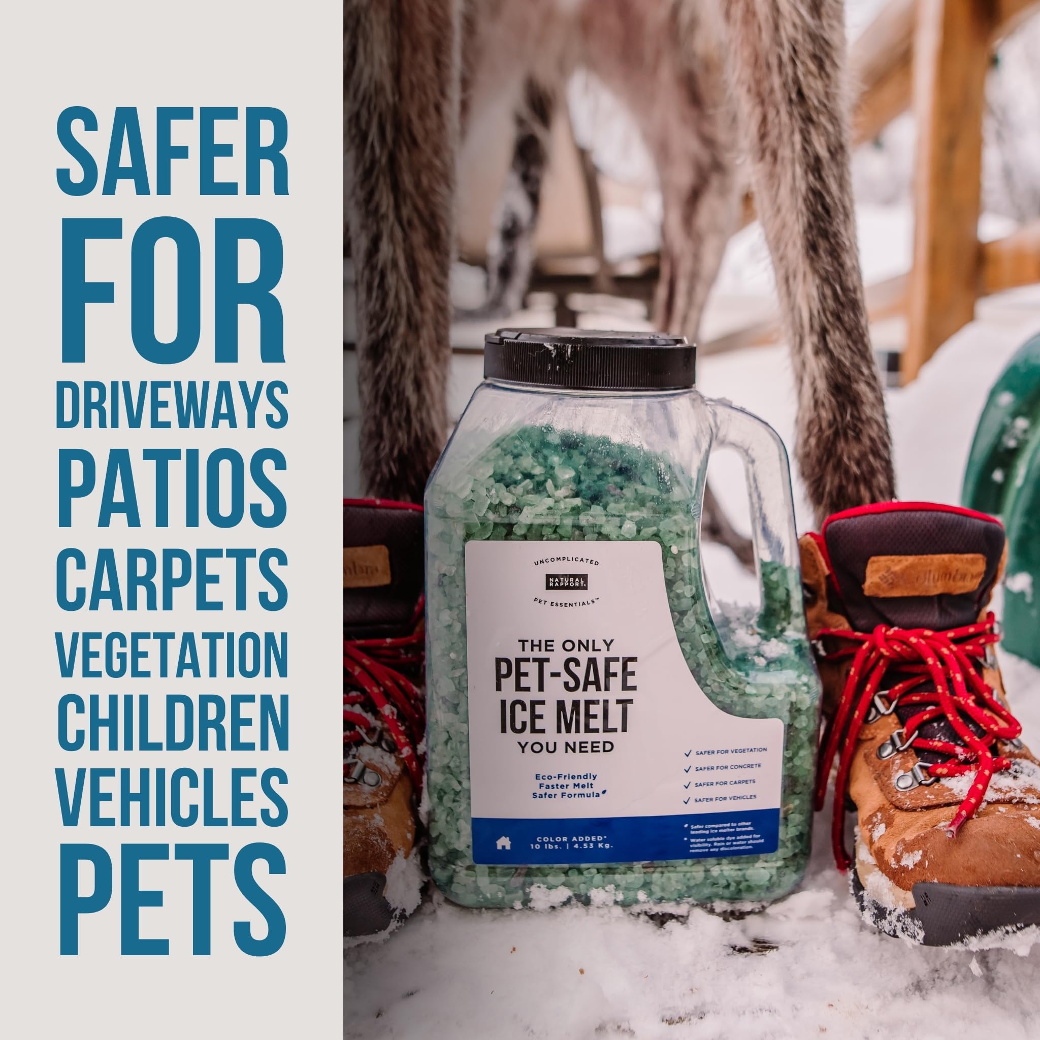 Natural Rapport Pet Friendly Ice Melt - Calcium Chloride Free, Pet Safe Ice Melter, Rock Salt Alternative