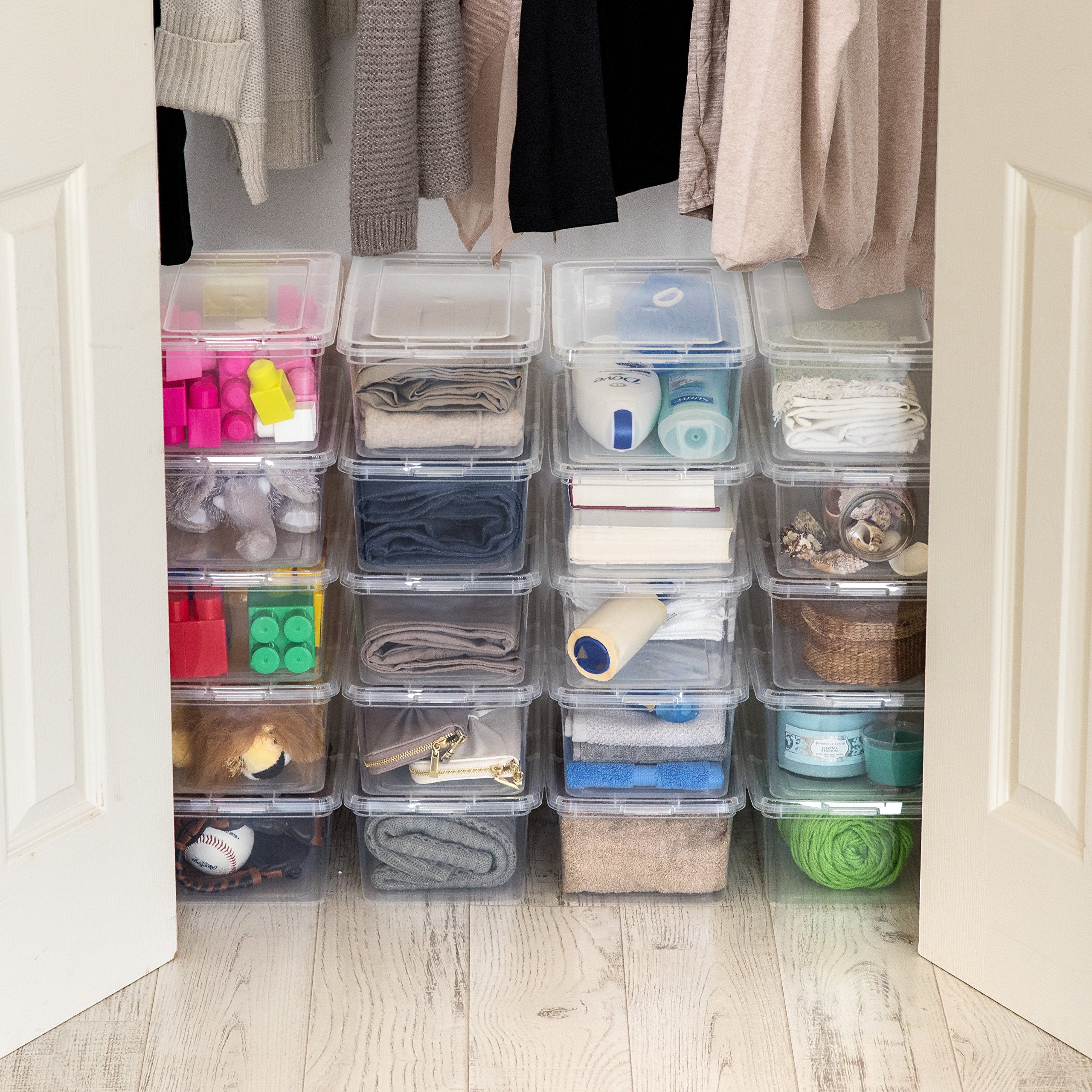 20-Pack Storage Bins with Lids, 6 Quart, Shoe Boxes Clear Stackable Containers