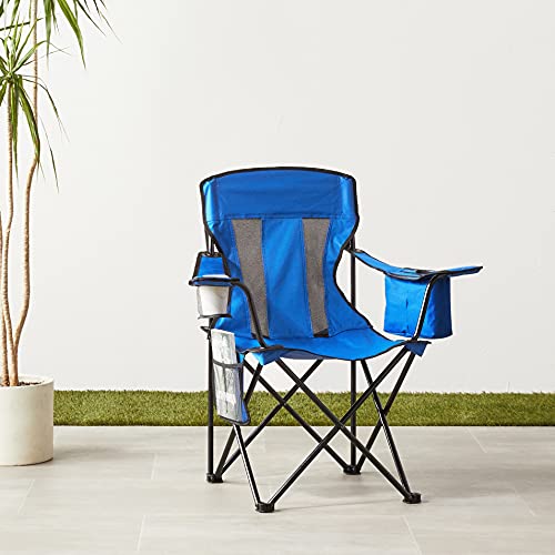 Portable Camping Chair with 4-Can Cooler, Side Pocket, Cup Holder, and Carry Bag