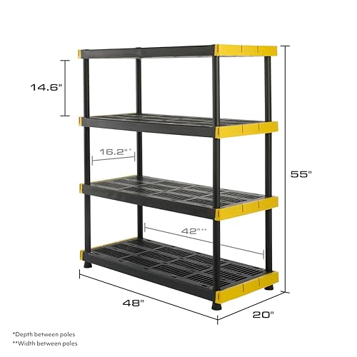 CX Black & Yellow®, Shelving Unit and Heavy Duty Storage Containers, Extremely Durable® (Shelf + 27 Gallon Container (8-Pack)