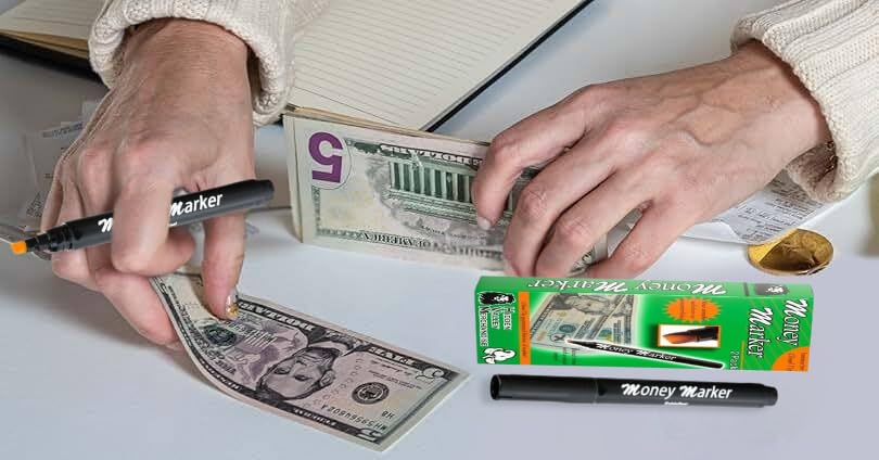 HVM Counterfeit Money Detector Pen (2 Counterfeit Pens) - Money Marker Bill Detector Pen with Upgraded Chisel Tip - Detect Fake Bills, Universal False Currency Checker Pack