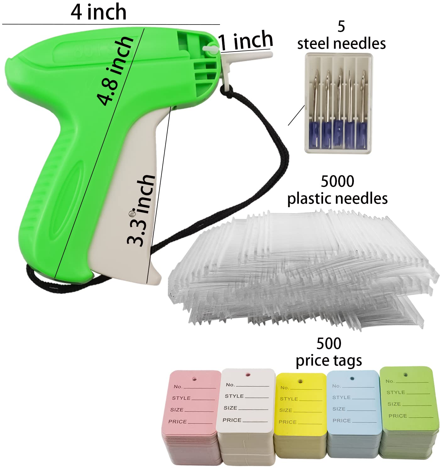 5506 Pcs Clothing Tag Machine Kit, Label Applicator Dressmaker Labels Industrial Clothing Tagger Tag Machine with 5 Pcs Steel Needles 5000 Pcs 2" Barbs Fasteners 500 Pcs Price Tags (5506 Pcs)