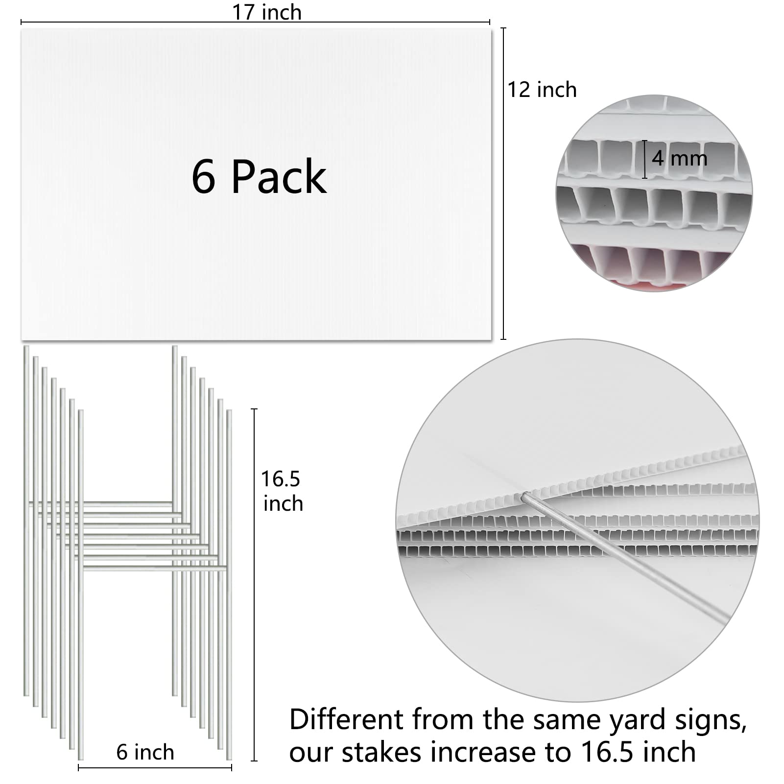 Blank Yard Signs with Stakes, Corrugated Plastic 17x12 Inches Custom Double Sided for Yard Sale Sign