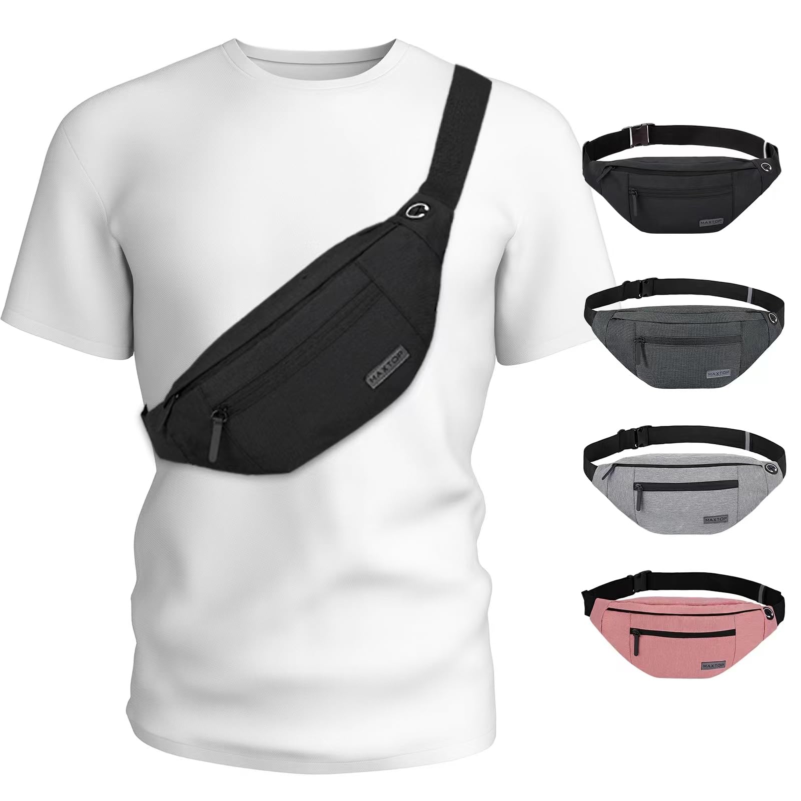 Large Crossbody Fanny Pack with 4-Zipper Pockets, Ideal for Carrying Cash at Garage Sale