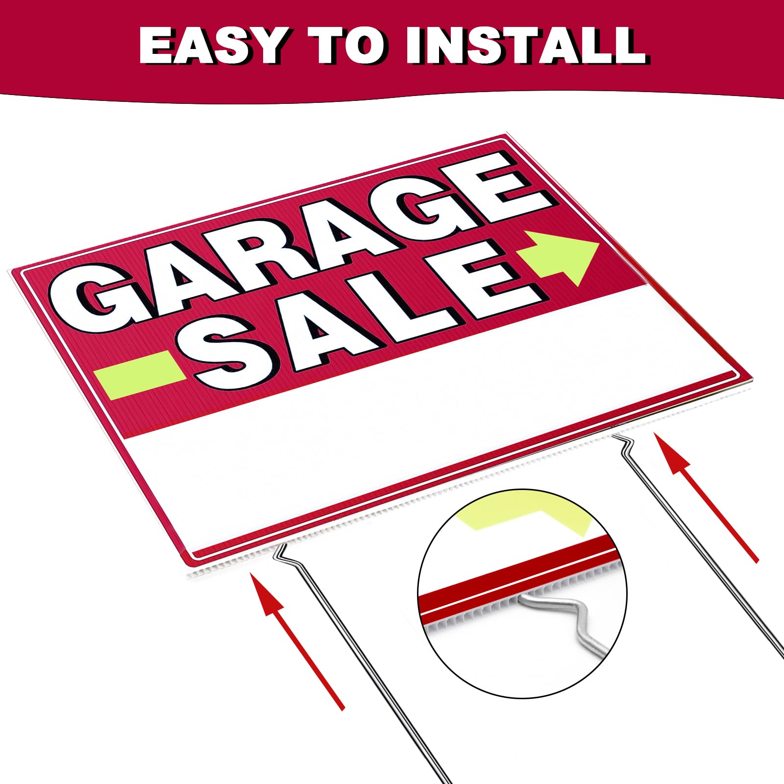 Garage Sale Signs, 17" x 13", 6 Pcs Double Side Garage Sale Sign with Stakes Large Corrugated Yard Signs with Arrow Metal Stakes for Outdoor Estate, Weather-proof