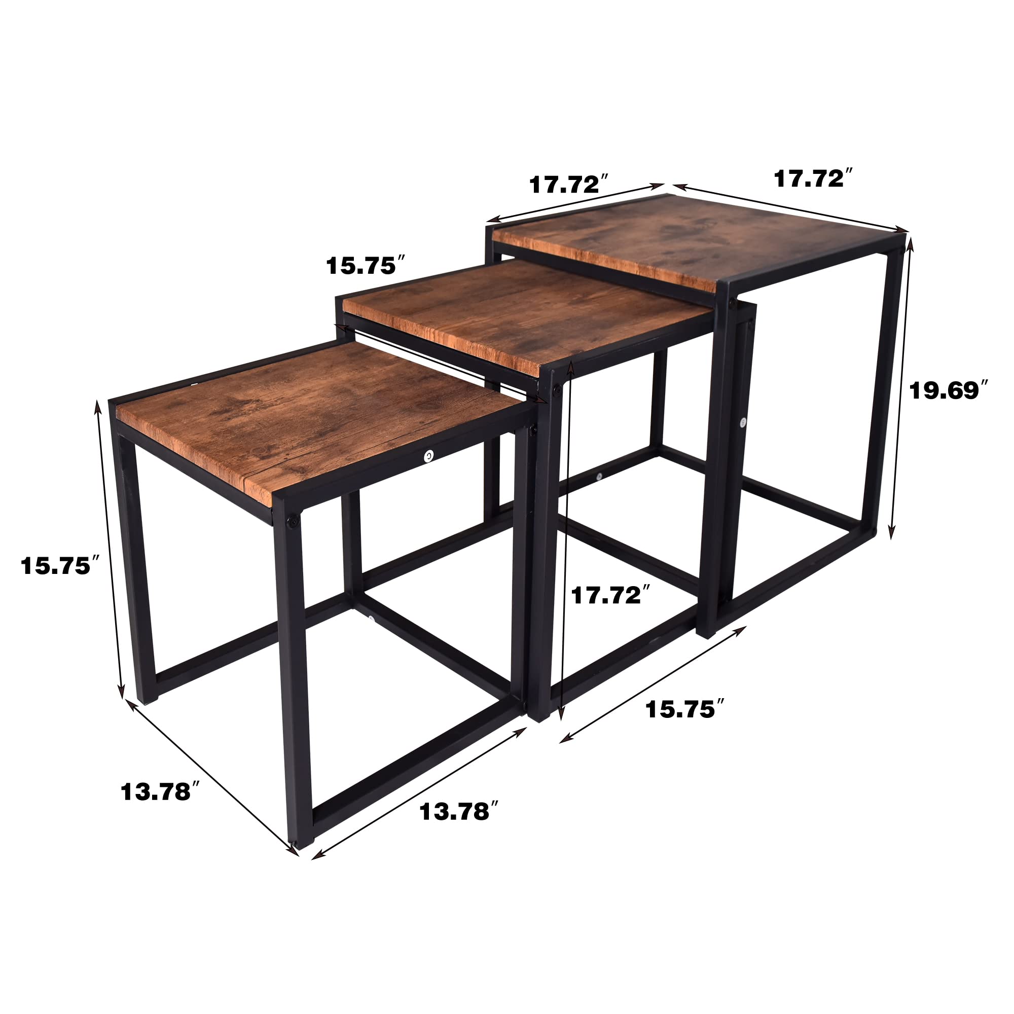 HAHRIR Nesting Table Set of 3 Side Tables, Modern Coffee Table Stacking End Table with Metal Frame，Brown