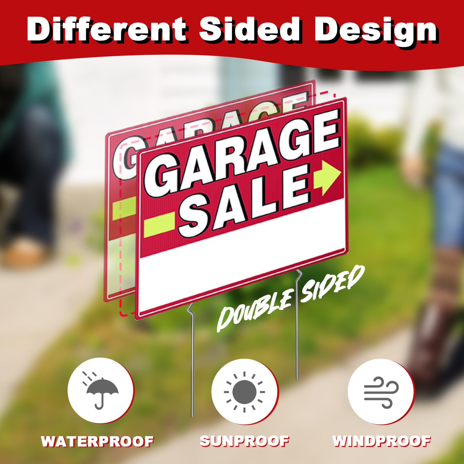 Garage Sale Signs, 17" x 13", 6 Pcs Double Side Garage Sale Sign with Stakes Large Corrugated Yard Signs with Arrow Metal Stakes for Outdoor Estate, Weather-proof