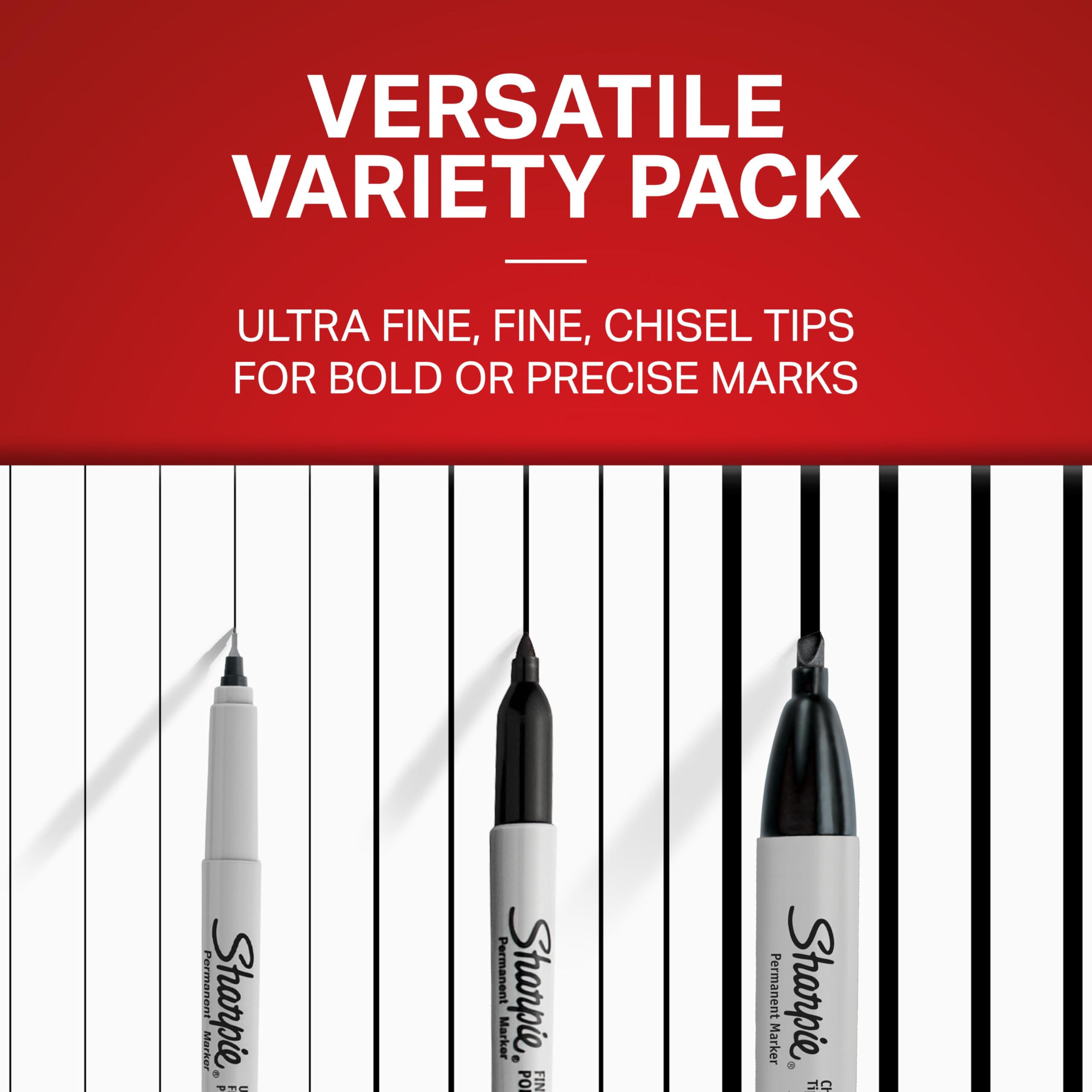Permanent Markers Variety Pack, Includes Chisel, Fine, and Ultra-Fine Tips