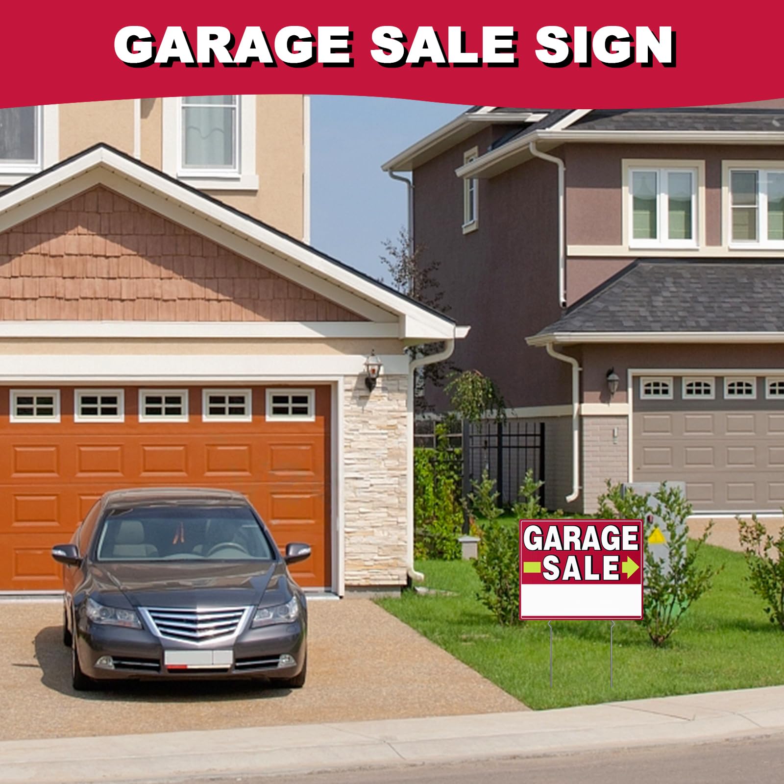 Garage Sale Signs, 17" x 13", 6 Pcs Double Side Garage Sale Sign with Stakes Large Corrugated Yard Signs with Arrow Metal Stakes for Outdoor Estate, Weather-proof