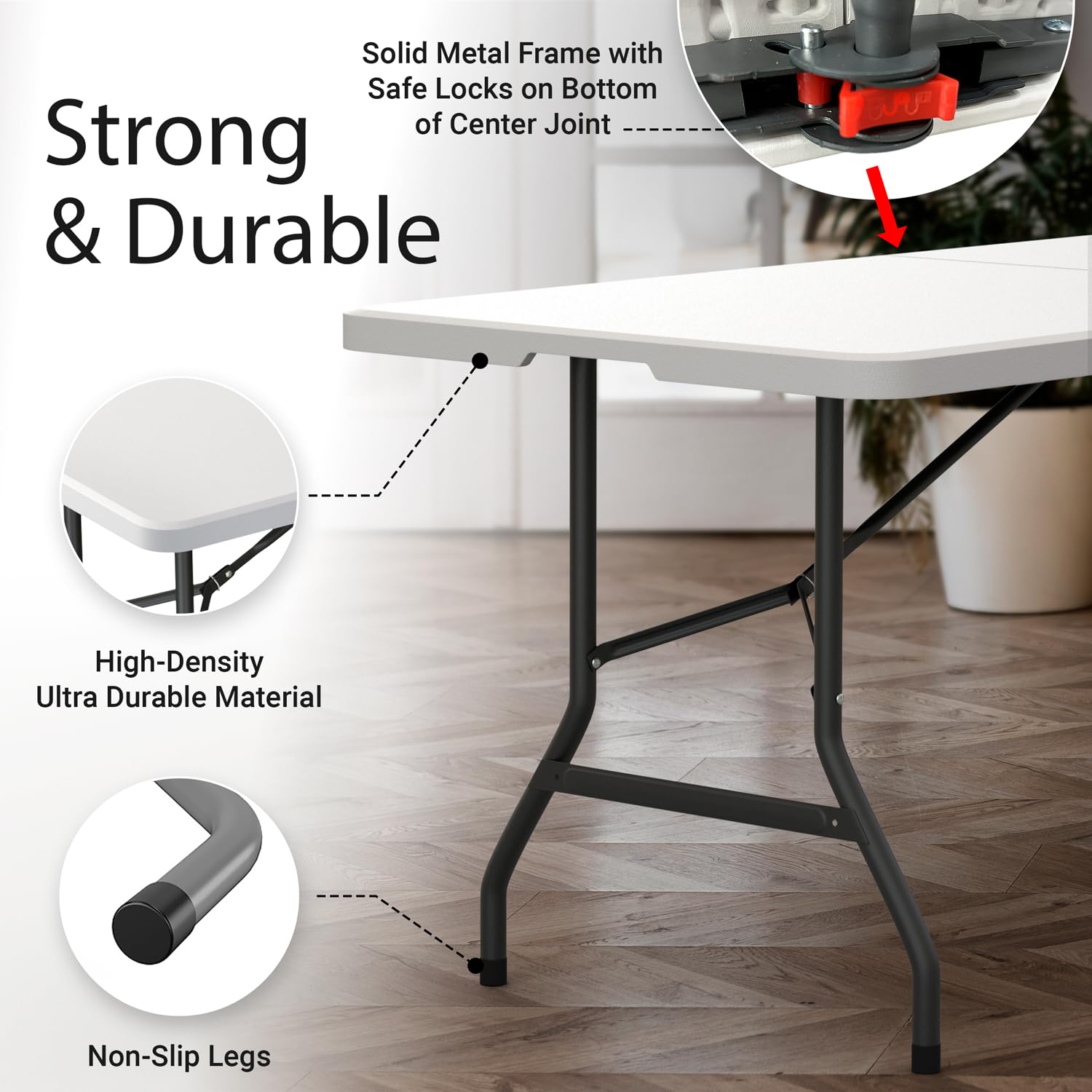 6-Foot Foldable Table with Built in Handle & Steel Legs | Heavy Duty Portable