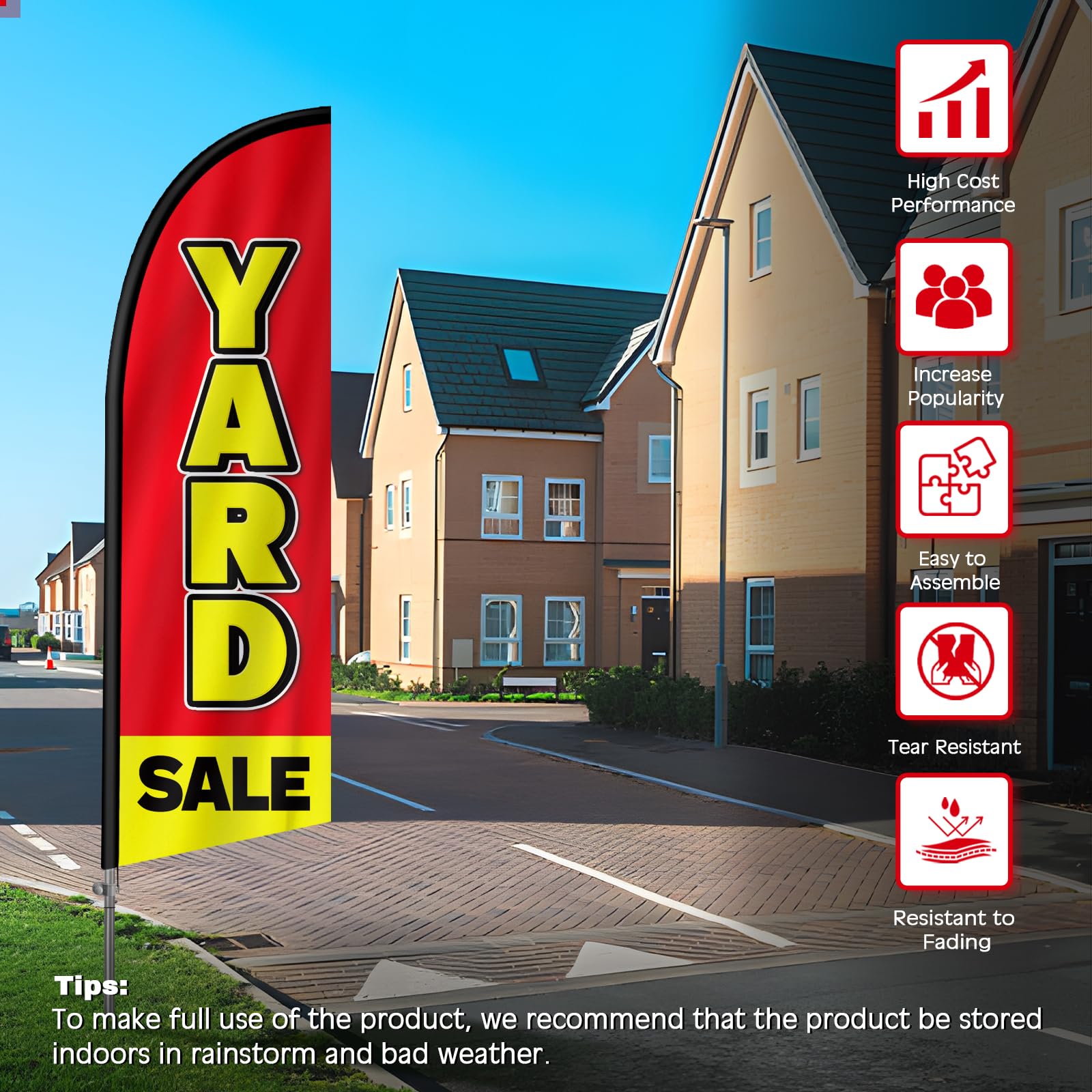 8-foot Yard Sale Flag Banner with Ground Spike