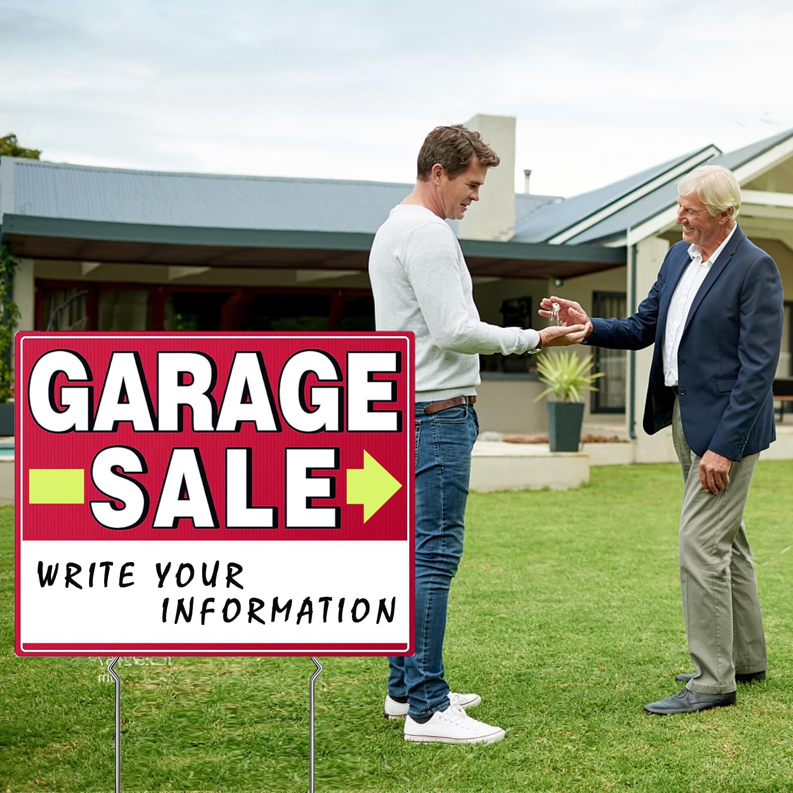 Garage Sale Signs, 17" x 13", 6 Pcs Double Side Garage Sale Sign with Stakes Large Corrugated Yard Signs with Arrow Metal Stakes for Outdoor Estate, Weather-proof