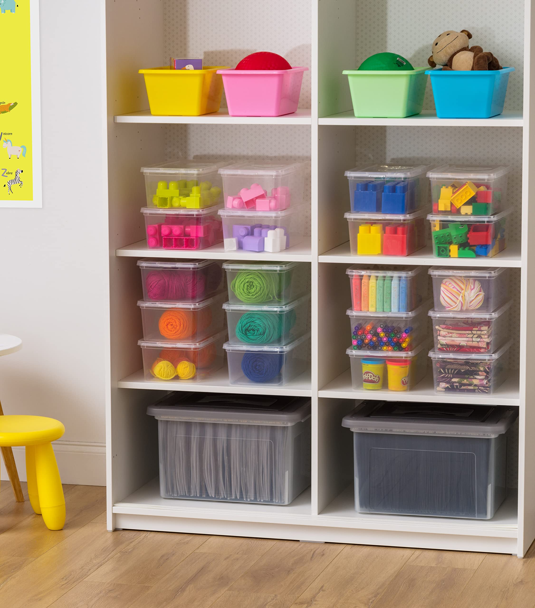 IRIS USA 20-Pack Storage Bins with Lids, 6 Quart, Shoe Boxes Clear Stackable Containers Organize Shoes Closet Shelves, Classroom Organization Teacher Tools, Game Storage - BPA-Free Plastic