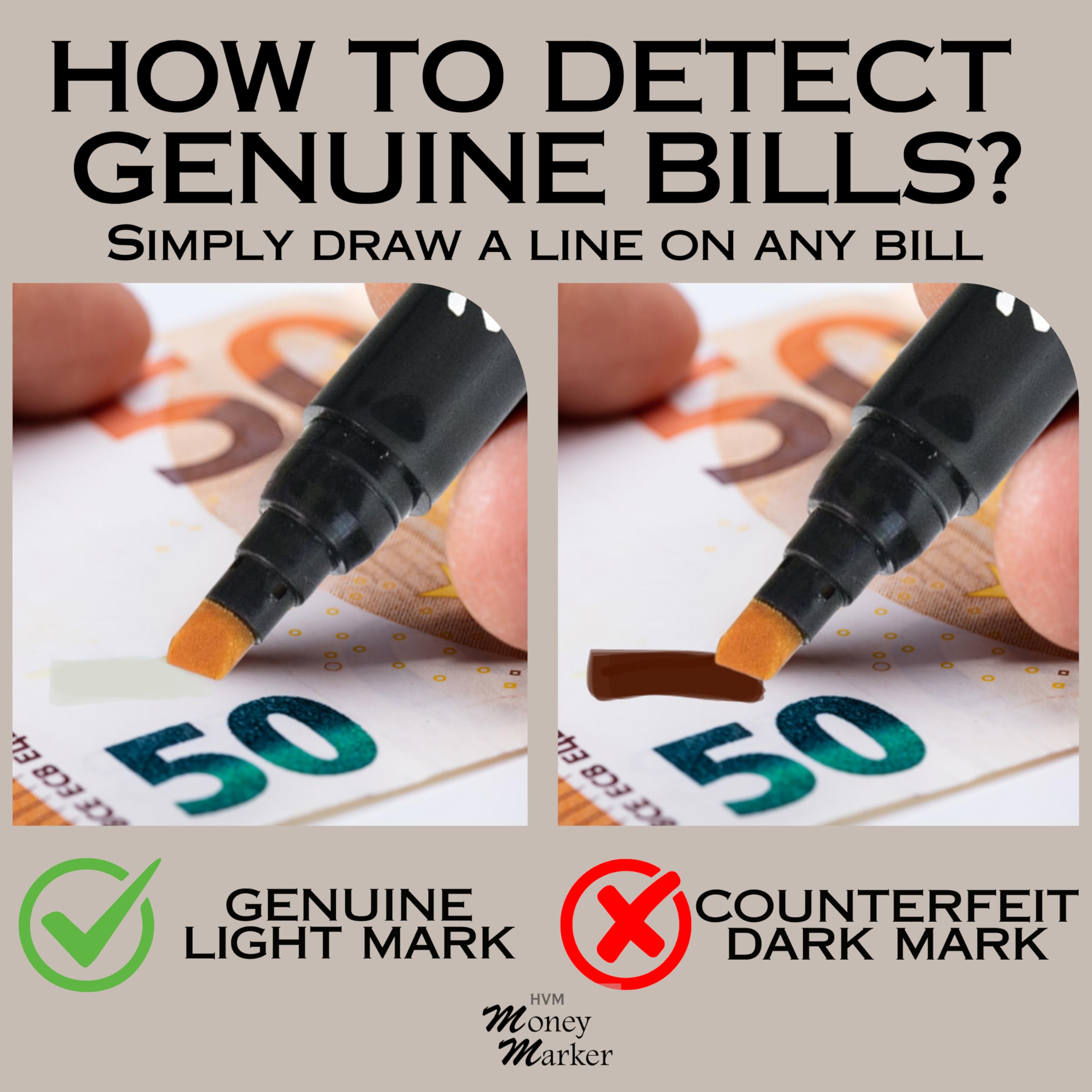 HVM Counterfeit Money Detector Pen (2 Counterfeit Pens) - Money Marker Bill Detector Pen with Upgraded Chisel Tip - Detect Fake Bills, Universal False Currency Checker Pack