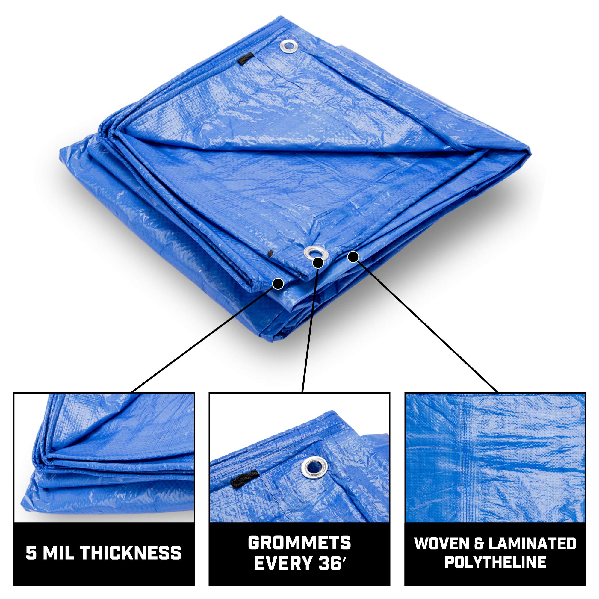 9' x 12' Large Multi-Purpose Waterproof Heavy Duty Poly Tarp with Grommets