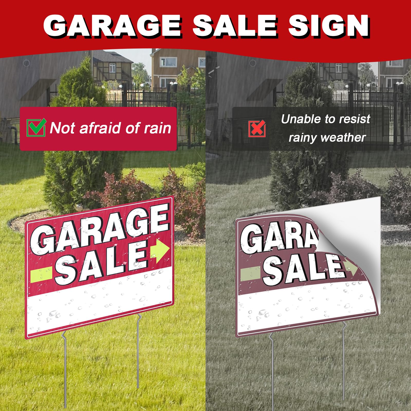 Garage Sale Signs, 17" x 13", 6 Pcs Double Side Garage Sale Sign with Stakes Large Corrugated Yard Signs with Arrow Metal Stakes for Outdoor Estate, Weather-proof