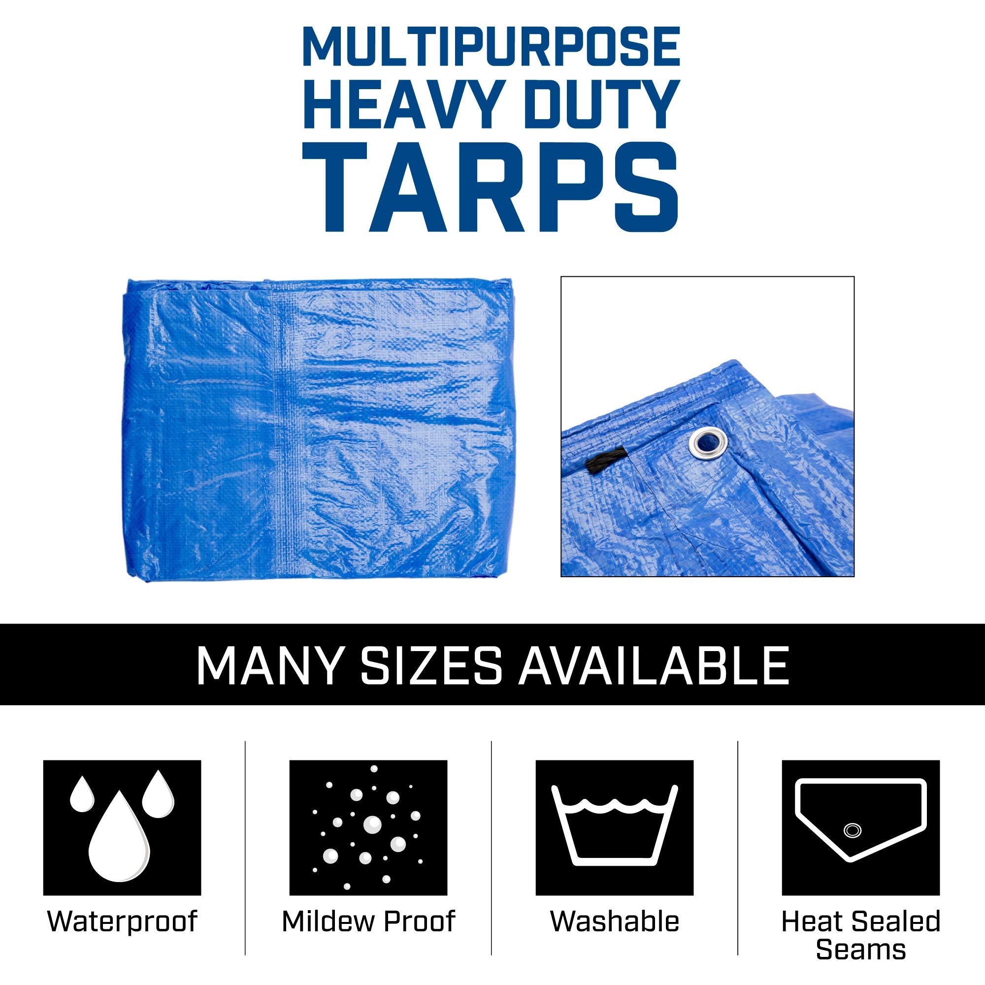 9' x 12' Large Multi-Purpose Waterproof Heavy Duty Poly Tarp with Grommets