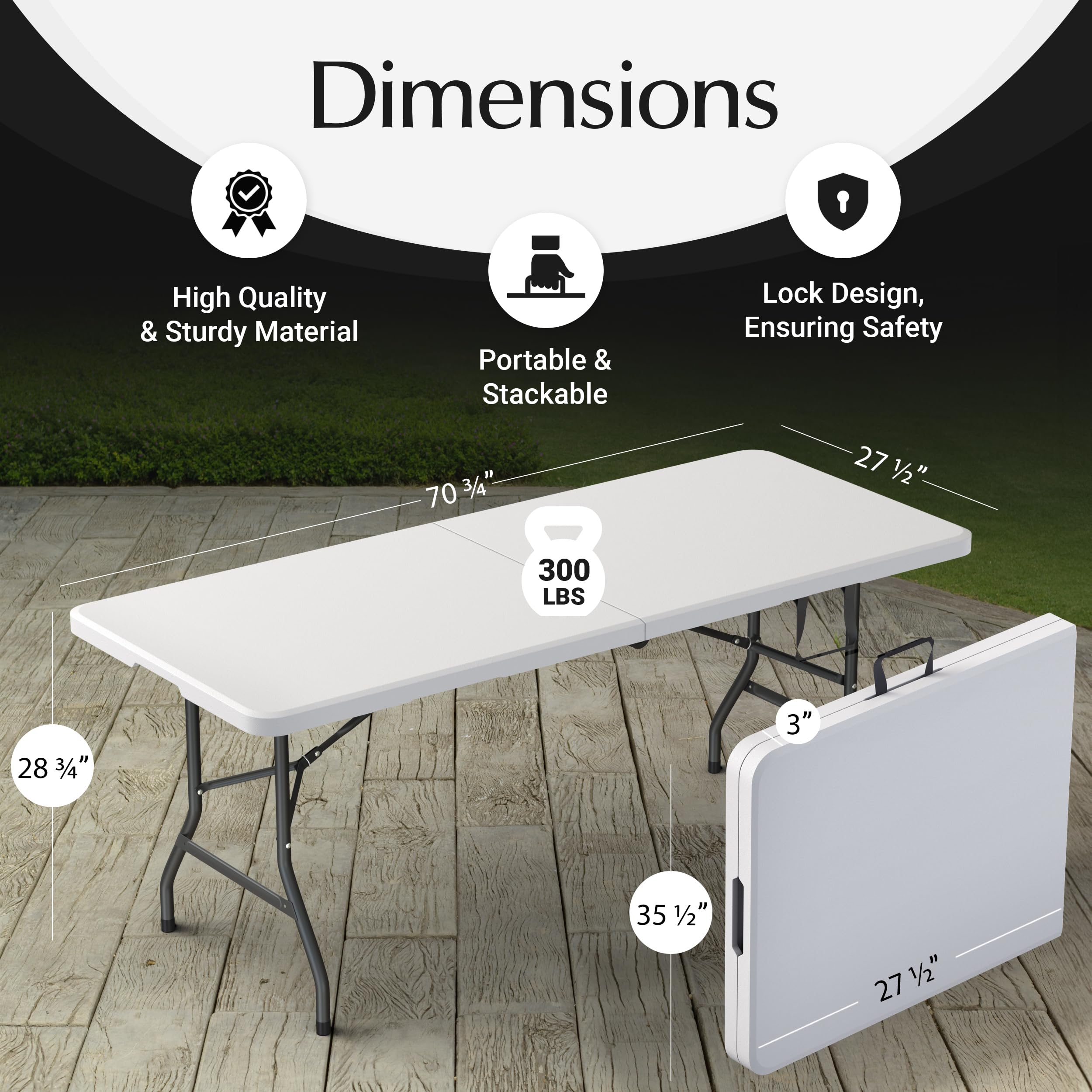 6-Foot Foldable Table with Built in Handle & Steel Legs | Heavy Duty Portable