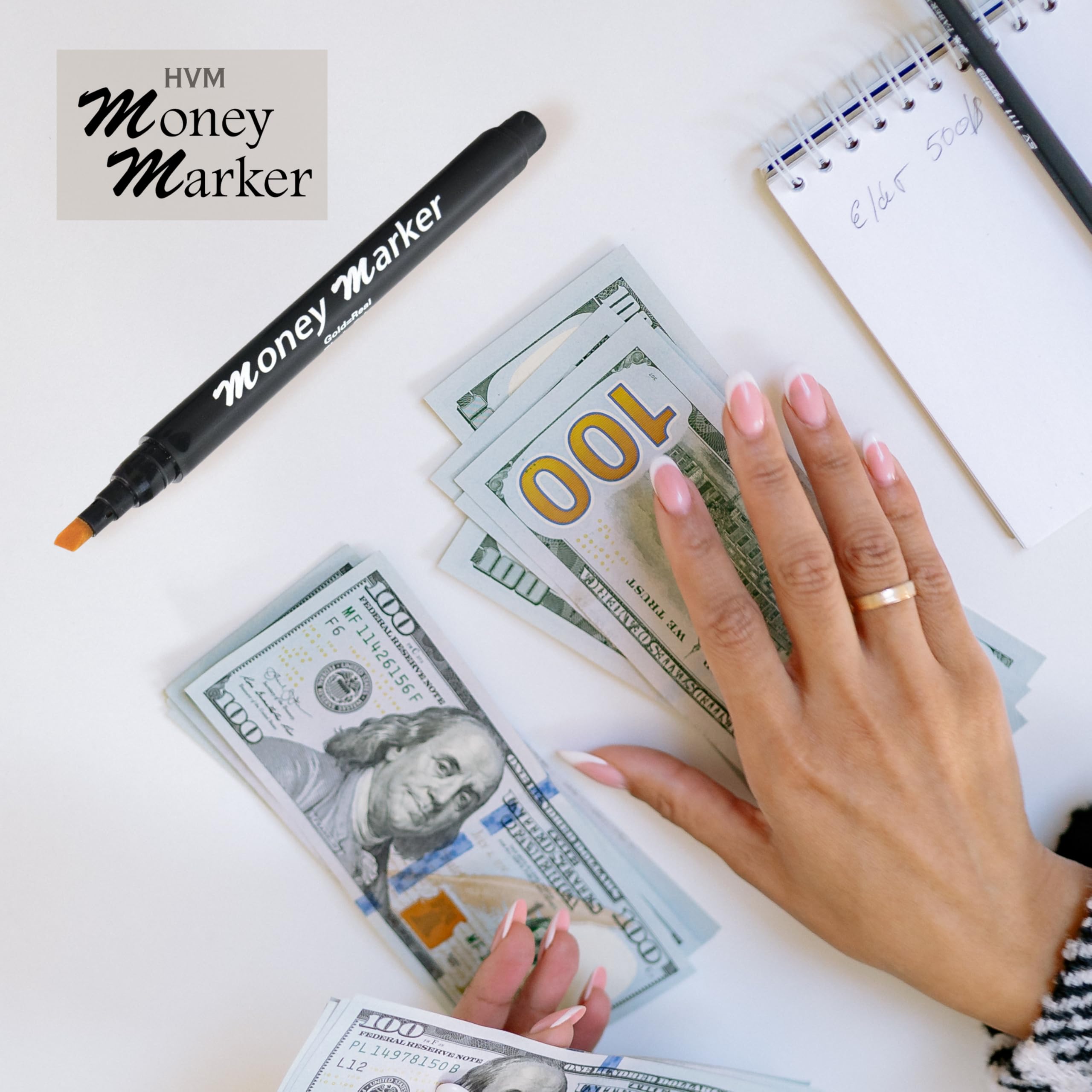 HVM Counterfeit Money Detector Pen (2 Counterfeit Pens) - Money Marker Bill Detector Pen with Upgraded Chisel Tip - Detect Fake Bills, Universal False Currency Checker Pack