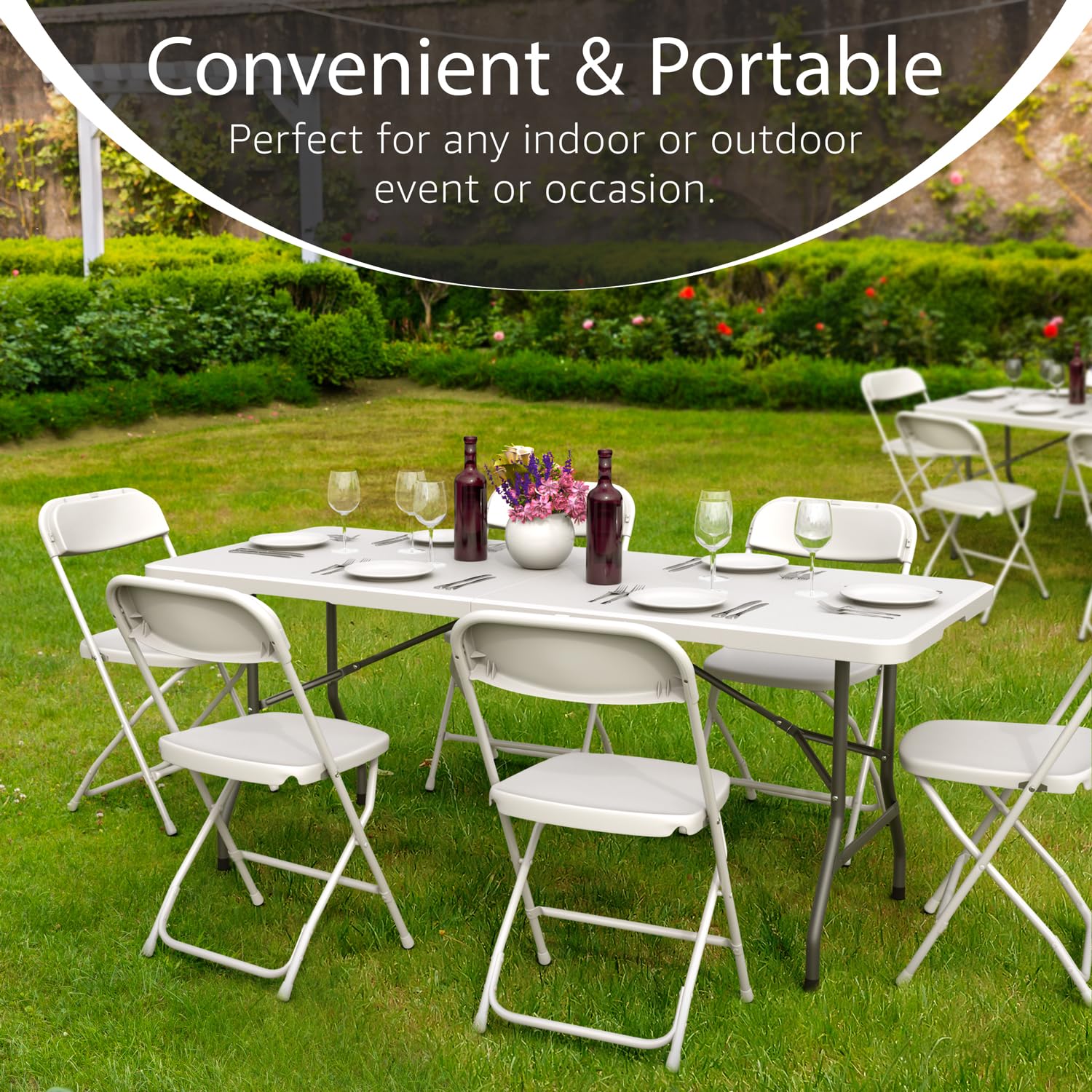 6-Foot Foldable Table with Built in Handle & Steel Legs | Heavy Duty Portable