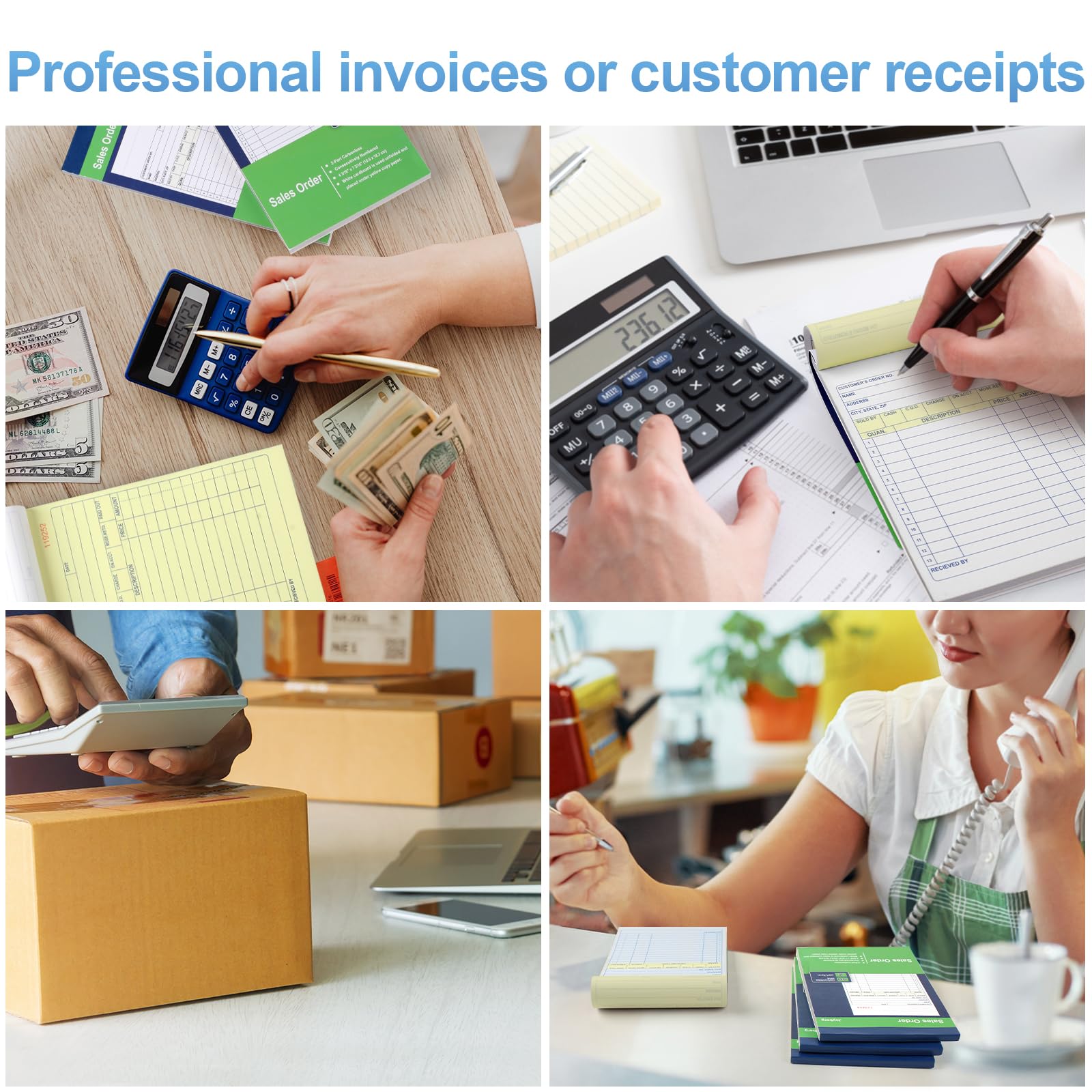 4-Pack Receipt Book, 4.17in x 7.2in Receipt Book with Carbon Copies